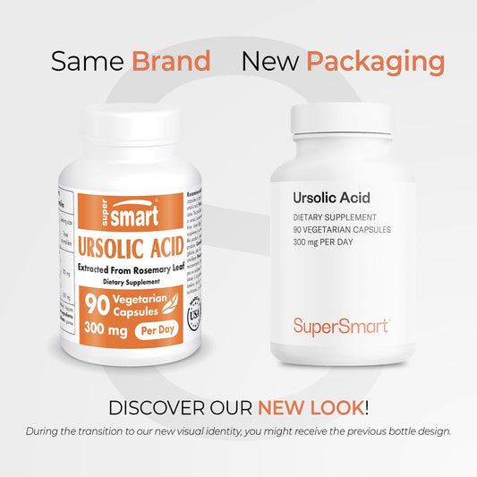 Supersmart - Ursolic Acid 300Mg Per Day (Well-Tolerated) - Rosemary Leaf Extract Supplement | Non-Gmo & Gluten Free - 180 Vegetarian Capsules