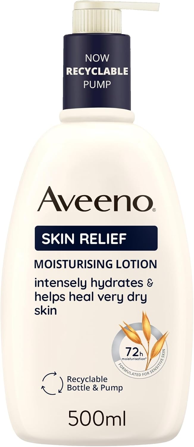 Aveeno Skin Relief Moisturising Lotion, With Soothing Triple Oat Complex & Shea Butter, Suitable For Sensitive Skin, 72-Hour Intense Hydration, Helps Relieve Very Dry And Tight Skin, Unscented, 500Ml