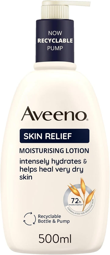 Aveeno Skin Relief Moisturising Lotion, With Soothing Triple Oat Complex & Shea Butter, Suitable For Sensitive Skin, 72-Hour Intense Hydration, Helps Relieve Very Dry And Tight Skin, Unscented, 500Ml