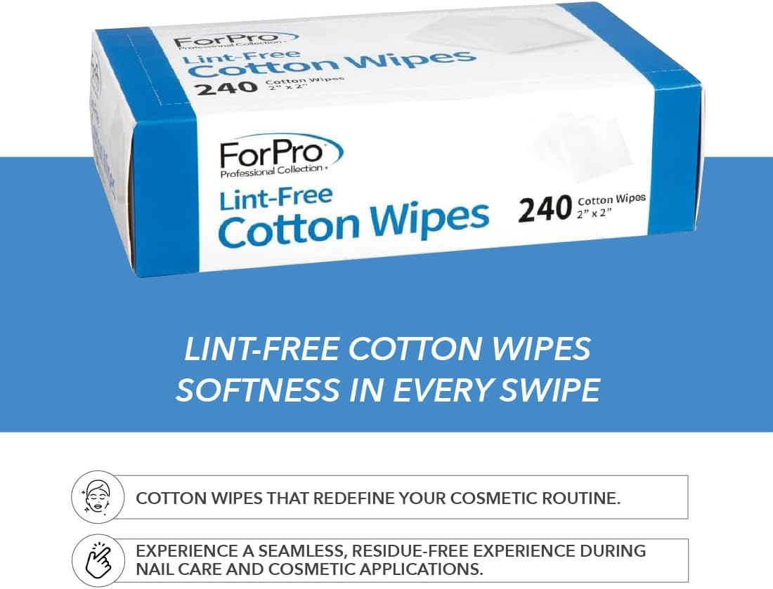 Forpro Professional Collection Lint-Free Cotton Wipes, 100% Pure Cotton Gauze, 2" X 2", White, 240-Count