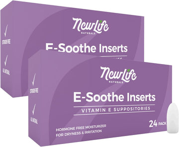 Newlife Naturals Vitamin E Suppositories 38Iu - Vaginal Dryness Irritation Menopause Atrophy Relief - All Natural Estrogen Free Feminine Care - 2 X 24 Packs (48 Total)