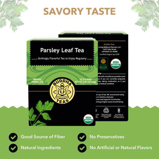 Buddha Teas - Organic Parsley Leaf Tea - Herbal Tea - For Health & Wellbeing - With Antioxidants & Minerals - Clean Ingredients - Caffeine Free - Ou Kosher & Non-Gmo - 18 Tea Bags (Pack Of 1)