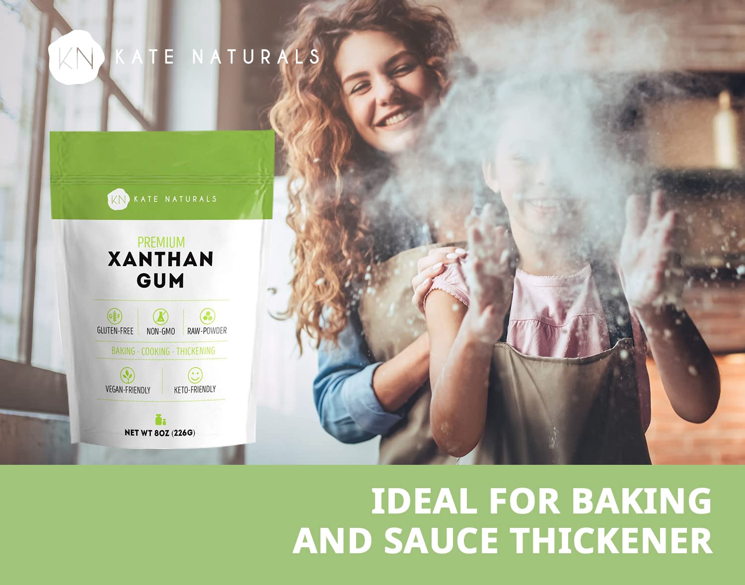 Kate Naturals Xanthan Gum for Baking Keto & Thickening Sauces (8oz). 100% Natural, Non-GMO., Xanthan Gum Gluten Free for Keto Products & Cosmetics. Food Thickener like Guar Gum Powder. : Grocery & Gourmet Food