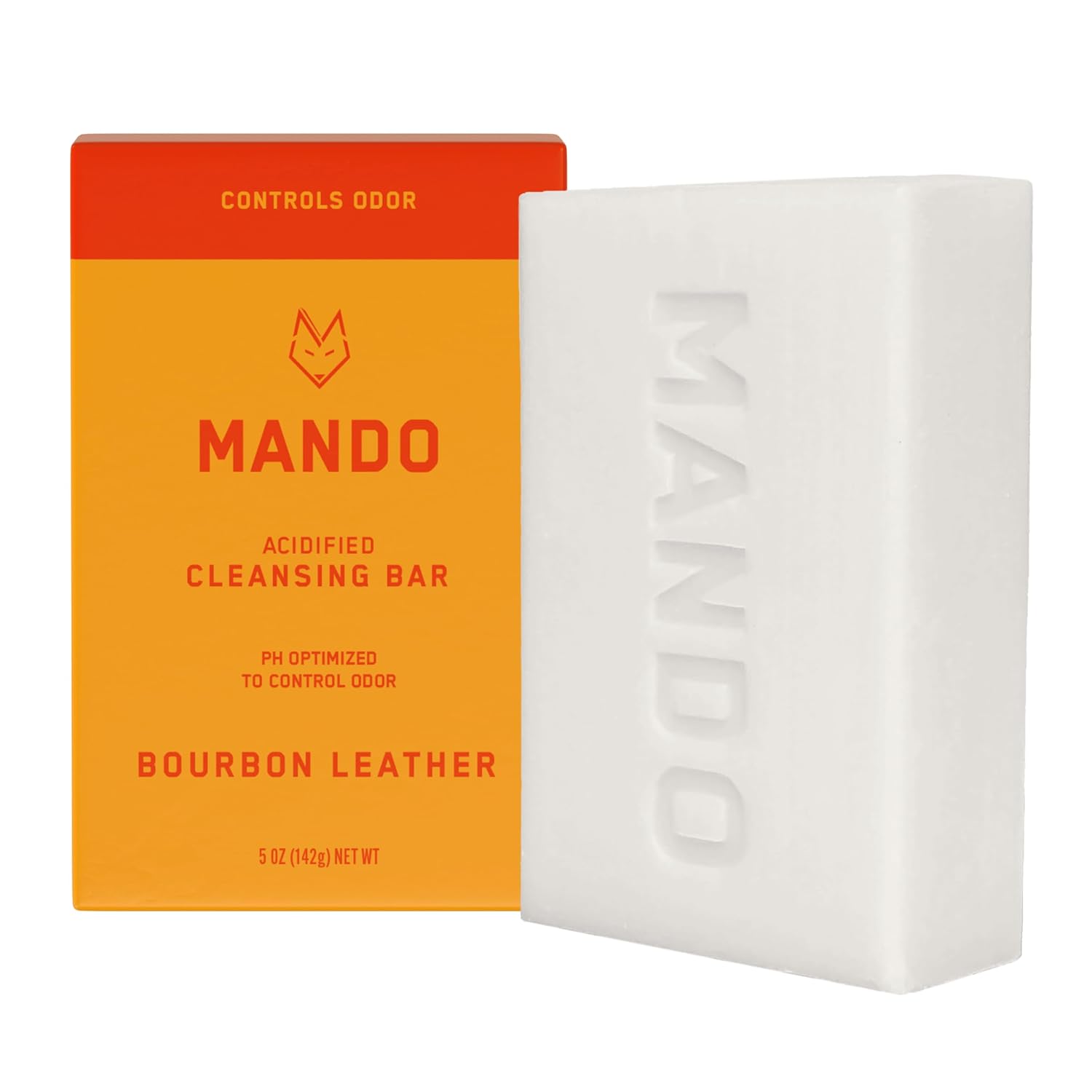 Mando Acidified Cleansing Bar - 24-Hour Odor Control - Removes Odor Better Than Soap - Moisturizing Formula - Sls Free, Paraben Free - Safe For Sensitive Skin - Bourbon Leather