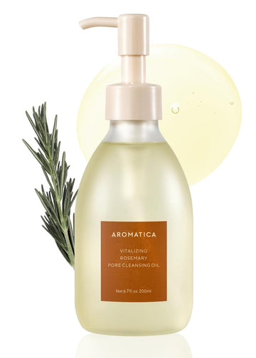 Aromatica Vitalizing Rosemary Pore Cleansing Oil 6.7 Fl Oz./200Ml – Double Cleanser & Makeup Remover, Oil-Based For Gentle Sebum Control, With Fermented Moringa & Essential Oils