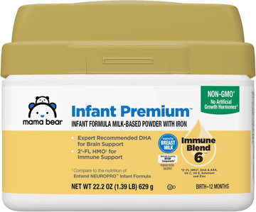 Mama Bear Infant Milk-Based Baby Formula Powder with Iron, Dual Prebiotics, Omega 3 DHA and Choline, Brain, Growth, Immunity, 22.2 Ounce