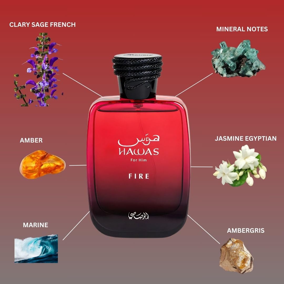 Rasasi Hawas Fire Eau De Parfum Spray 100Ml(3.4 Oz) - Bold Long Lasting Arabian Perfume For Men With A Fiery Essence - Indulge In A Luxurious Perfume Men That Captures Masculine Elegance And Strength : Beauty & Personal Care