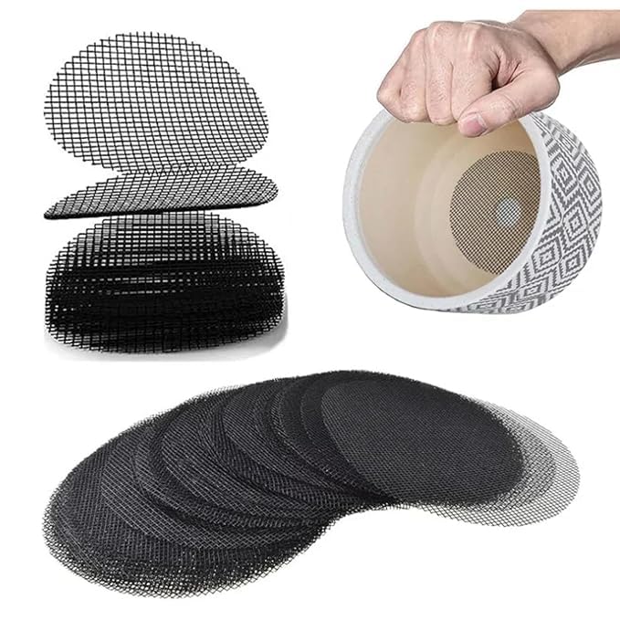 Flower Pot Bottom Hole Mesh Pad – Bonsai Drainage Netting for Plants & Garden Pots(50pcs 10cm) Packof2