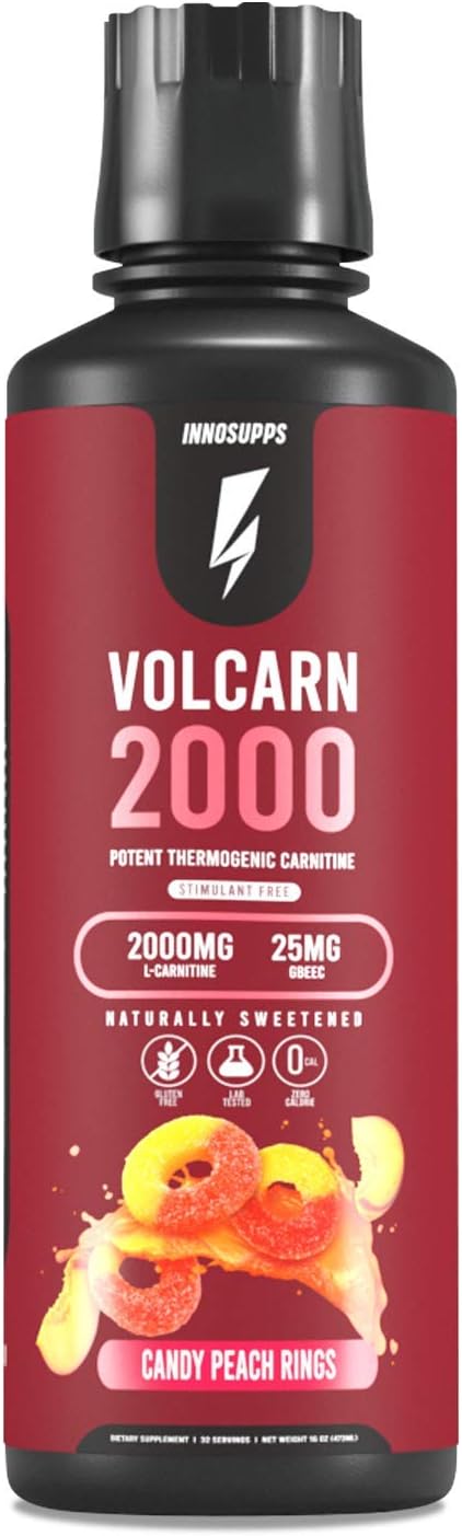 Innosupps Volcarn 2000 - L-Carnitine Advanced Energy Liquid | Atp Enhancer With Gbeec | Boosts Energy, Enhances Focus, Caffeine Free, No Artificial Sweeteners | 32 Servings (Candy Peach Rings)