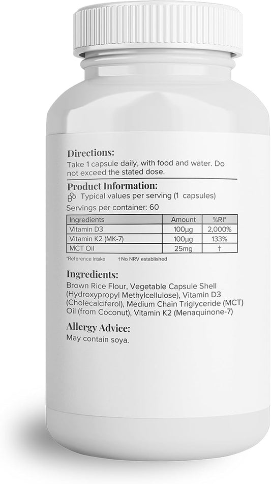 Hey Nutrition Vitamin D3 & K2 Mk-7-100Ug Each With Mct Oil - Suitable For Vegetarians - Support Healthy Bones, Teeth, Muscles, Immune Function, And Fatigue - Non-Gmo, 360 Vegetarian Capsules