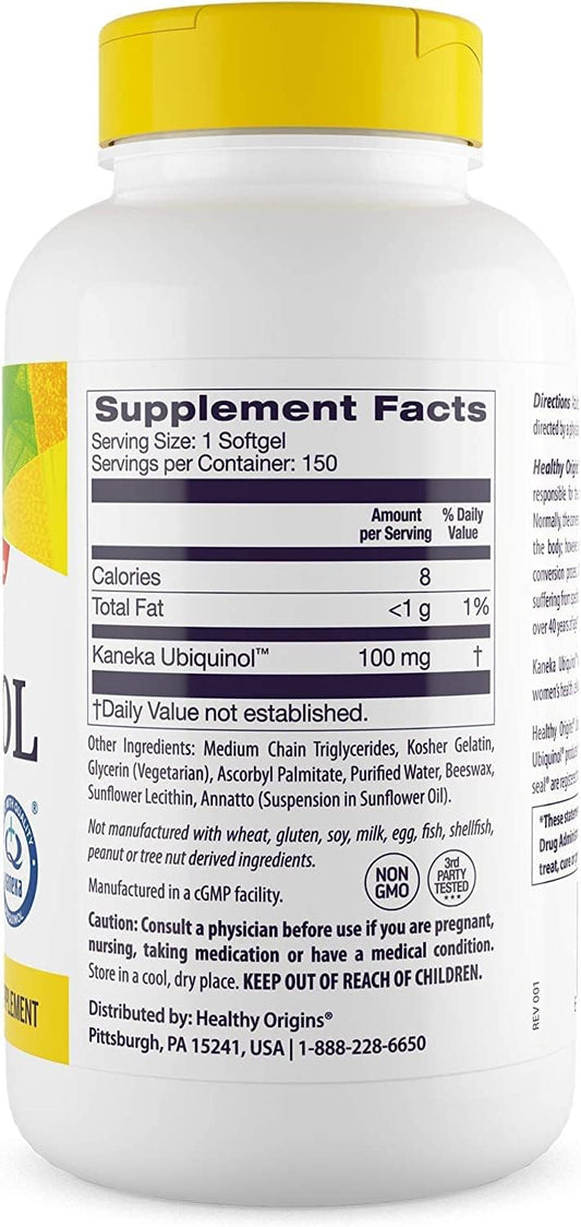 Healthy Origins Ubiquinol (Active Form of CoQ10), 100 mg - Kaneka Ubiquinol Supplements for Heart Health & Antioxidant Support - Gluten-Free & Non-GMO Supplement - 150 Softgels