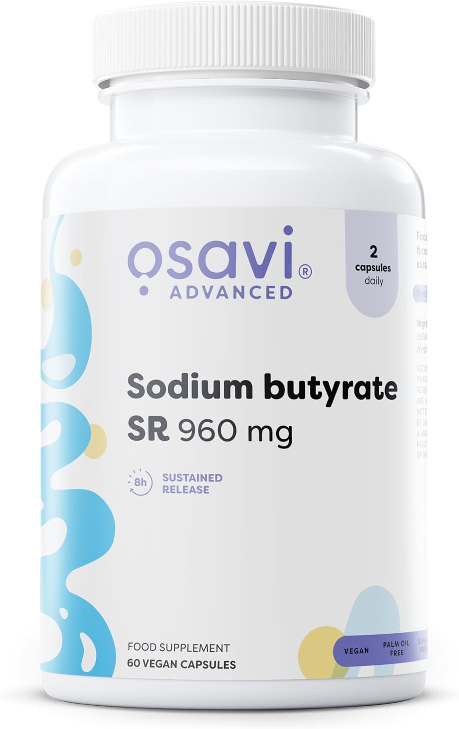 Osavi Sodium Butyrate Sr 960 Mg – 60 Vegan Capsules | Microencapsulated Sustained–Release Sodium Butyrate | High Butyric Acid Content | Tasteless & Odourless | Vegan, Gluten–Free, Soy–Free, Gmo–Free