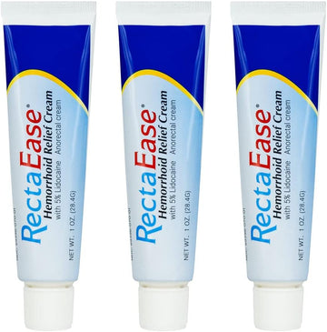 Globe (3 Pack) Rectaease 5% Lidocaine Hemorrhoid Relief Cream 1 Oz Tube, Anorectal Cream, Rapid Numbing Relief, Hemorrhoid Treatment From Itch And Burn