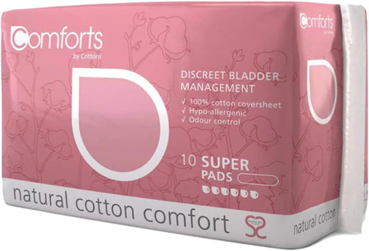 Cottons Comforts Incontinence Pads for Women, 100% Natural Cotton 550 ml Capacity, 10 Pads, (Super, Pack of 1)