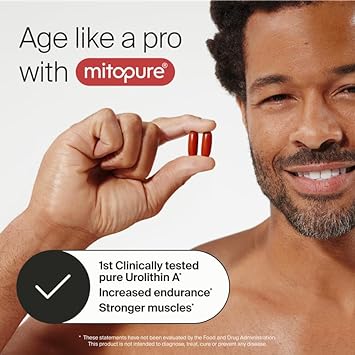 Mitopure Urolithin A Supplement - First Clinically Tested Highly Pure Urolithin A - Healthy Aging - Energy Supplements Alternative to NMN, NAD, CoQ10, Resveratrol, PQQ - 60 Capsules