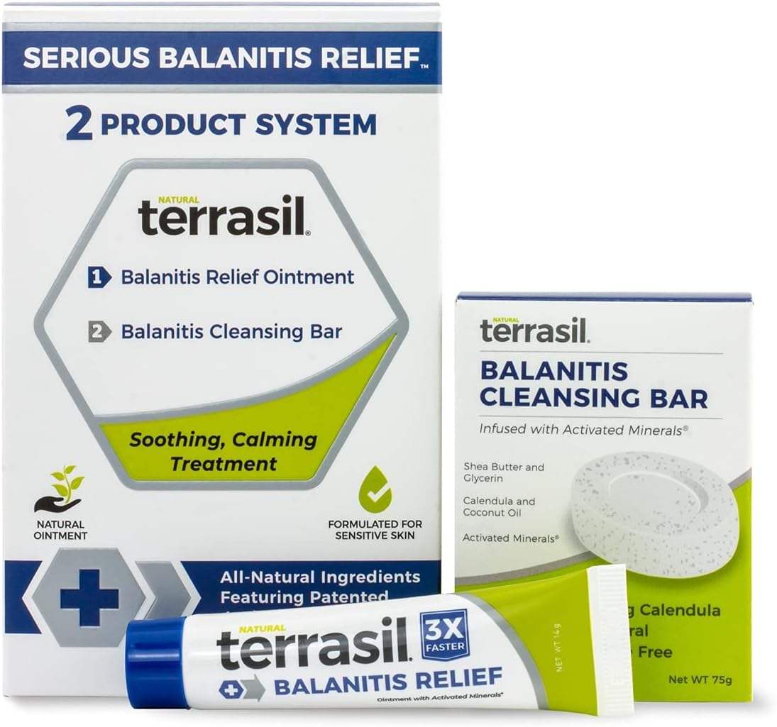 Balanitis Treatment 2-Product Ointment and Cleansing Bar System by Terrasil with All-Natural Activated Minerals for Relief of Balanitis Symptoms, Irritation and Inflammation (14gm tube + 75gm soap)