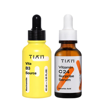 Tiam Glass Skin Duo: Vita B3 Source & Vitamin C24 Surprise Serum For Dull And Rough Skin Texture, Radiance, Skin Softening, Korean Skincare Set