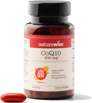 Naturewise Coq10 200Mg Softgels, High Potency Ubiquinone - Coenzyme Q10 Supplement - Antioxidant For Heart Health + Energy - Vegan, Non-Gmo, Gluten-Free - 30 Softgels[1-Month Supply]