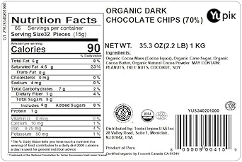 Yupik 70% Dark Chocolate, Organic Vegan Chips, 2.2 lb, Pack of 1