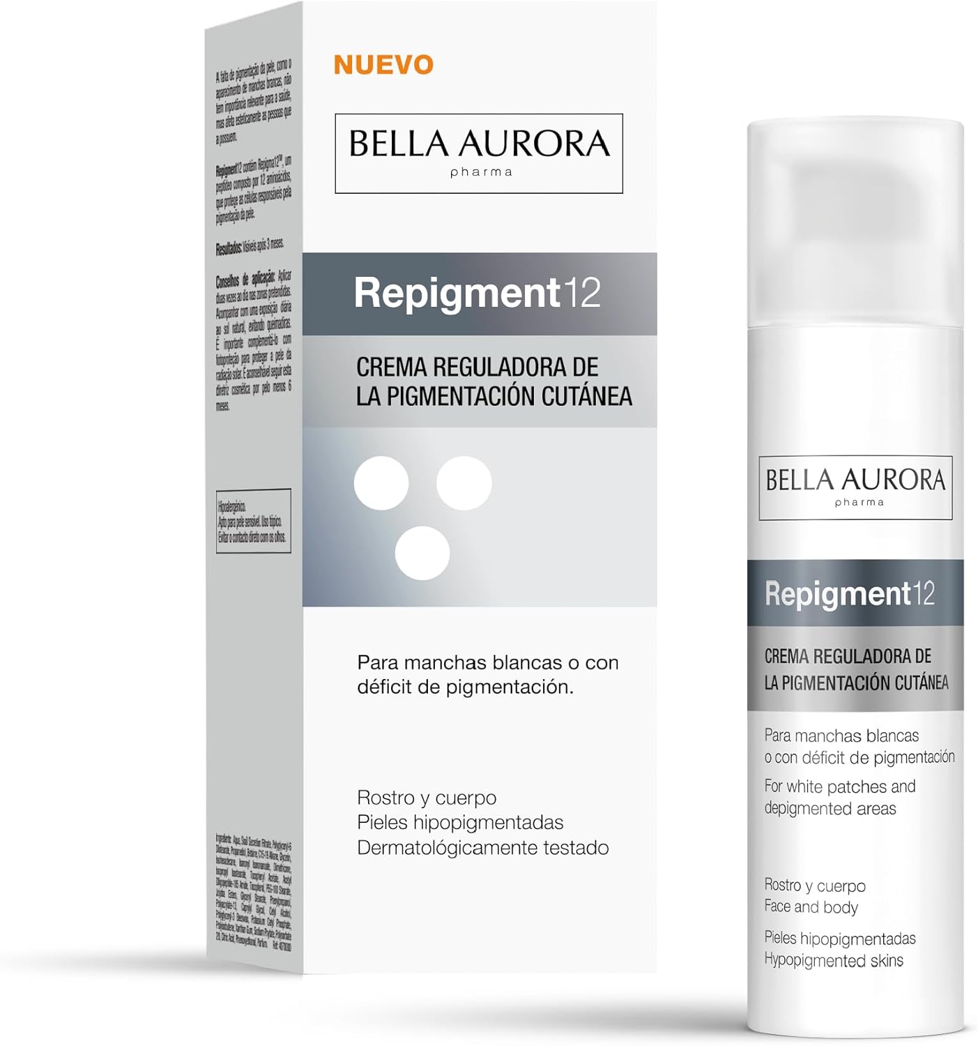 Bella Aurora, Repiment12 & Repigmentsun, Repigmenting Solution, Cosmetic Treatment Of Hypopigmentation Or White Patches On The Skin (Repigment12 Cream)