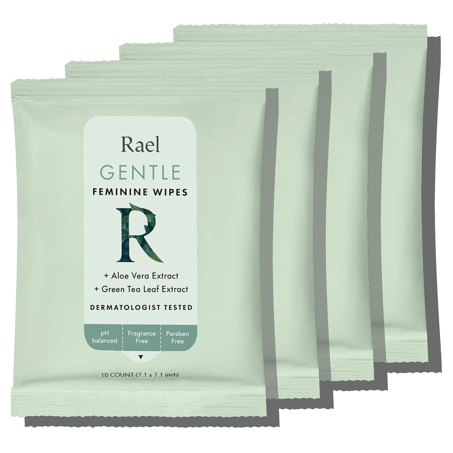 Rael Feminine Wipes, Flushable Wipes pH Balanced - Travel Size, All Skin Types, Paraben Free, Daily Use (10 Count, Pack of 4)