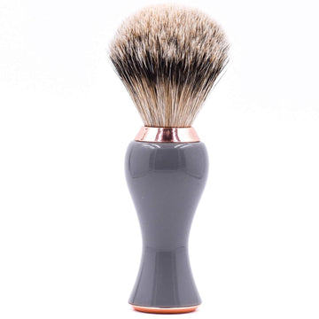 Parker 3-Band Pure Badger Shave Brush With Stand - Extra Dense Bristles - Deluxe Gray And Rose Gold Handle -Shaving Brush For Men & Women