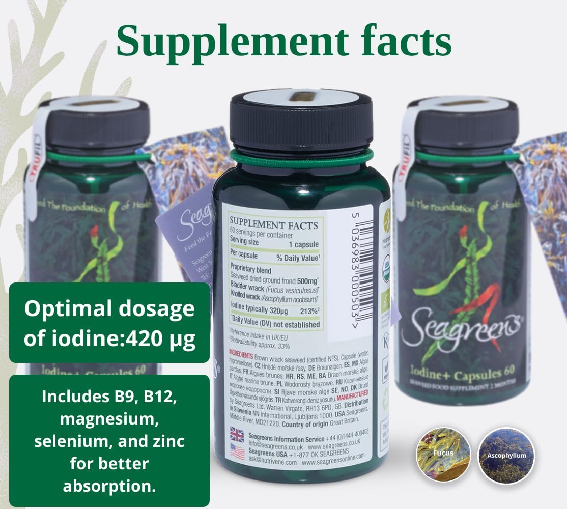 Seagreens, Seaweed Food Supplement, Iodine+ (Capsules 60) : Amazon.co.uk: Health & Personal Care