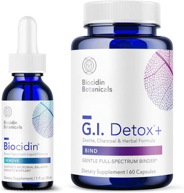 Biocidin Liquid Formula (1 Oz) With Gi Detox+ Gentle Binder (60 Capsules) - Two-Product Detox Bundle To Support Gi Detox, Cleansing & Healthy Digestion - Assists In Toxin & Biofilm Removal