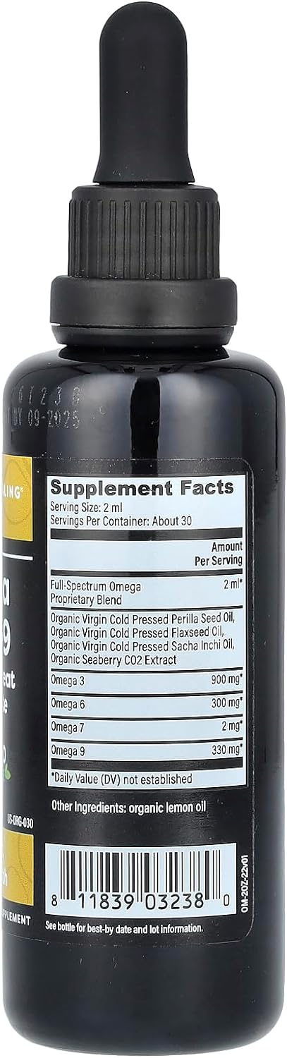 Global Healing Organic Omega 3 6 9 and 7 (Seaberry CO2 Extract) - Fish-Free, Non-GMO Omega 3 Supplement for Women & Men, Contains Perilla Seed & Flaxseed Oil - Omega 3 Fish Oil Alternative - 2 Fl Oz : Health & Household