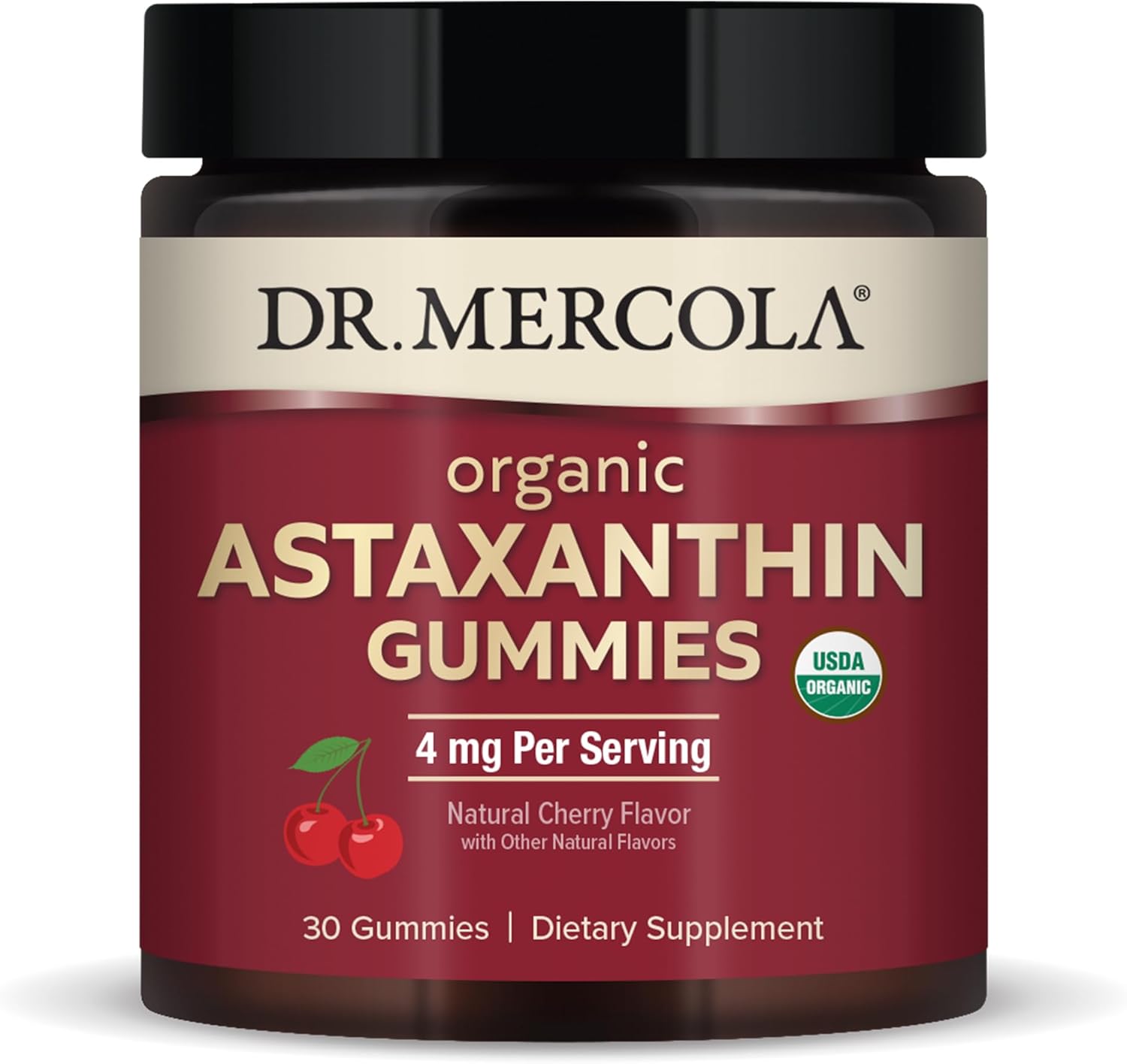 Dr. Mercola Organic Astaxanthin Gummies, 30 Servings (30 Gummies), 4 Mg Per Serving, Dietary Supplement, Immune Support, Certified Organic, Non- Gmo