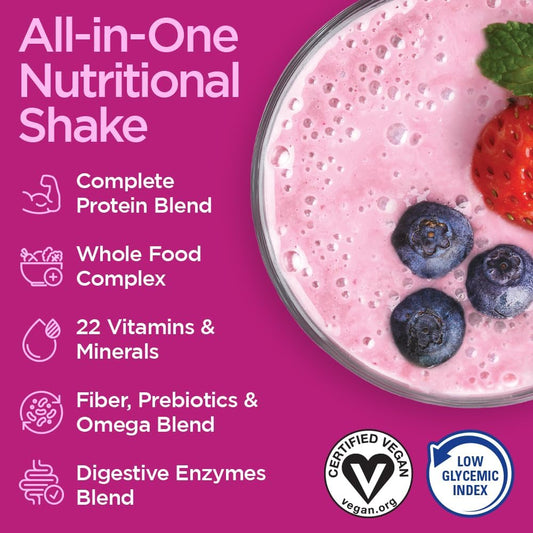 Vegansmart Naturade Plant Based Vegan Protein Powder - All-In-One Nutritional Shake Protein Blend - Gluten Free & Non-Gmo - Wild Berries (15 Servings)