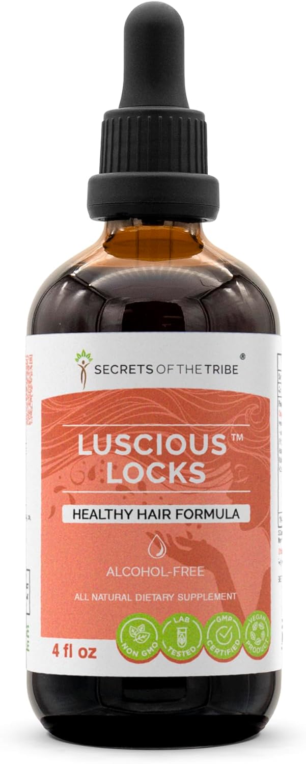 Secrets of the Tribe Luscious Locks Alcohol-Free Extract, Glycerite Amla,Hibiscus, Stinging Nettle, Horsetail, Reishi Mushroom. Tincture, Herbal Extract Healthy Hair Formula 4 OZ