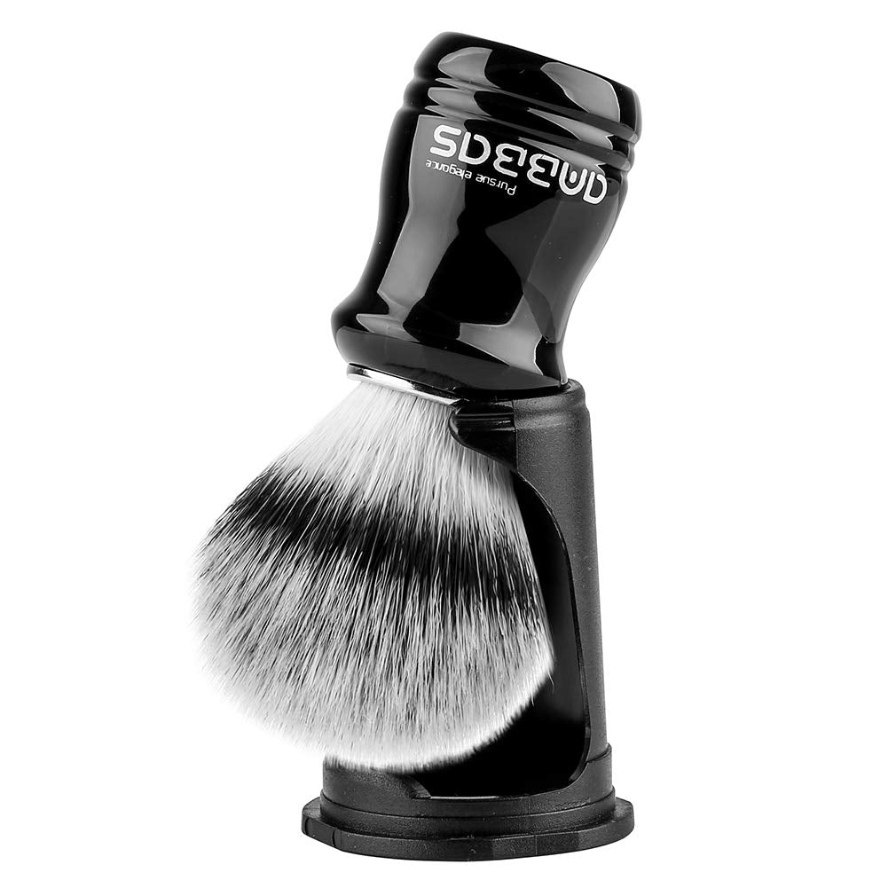 Anbbas Synthetic Badger Shaving Brush With Black Holder Stand,Resin Handle Foam Brush 2In1 Set For Men Wet Shave