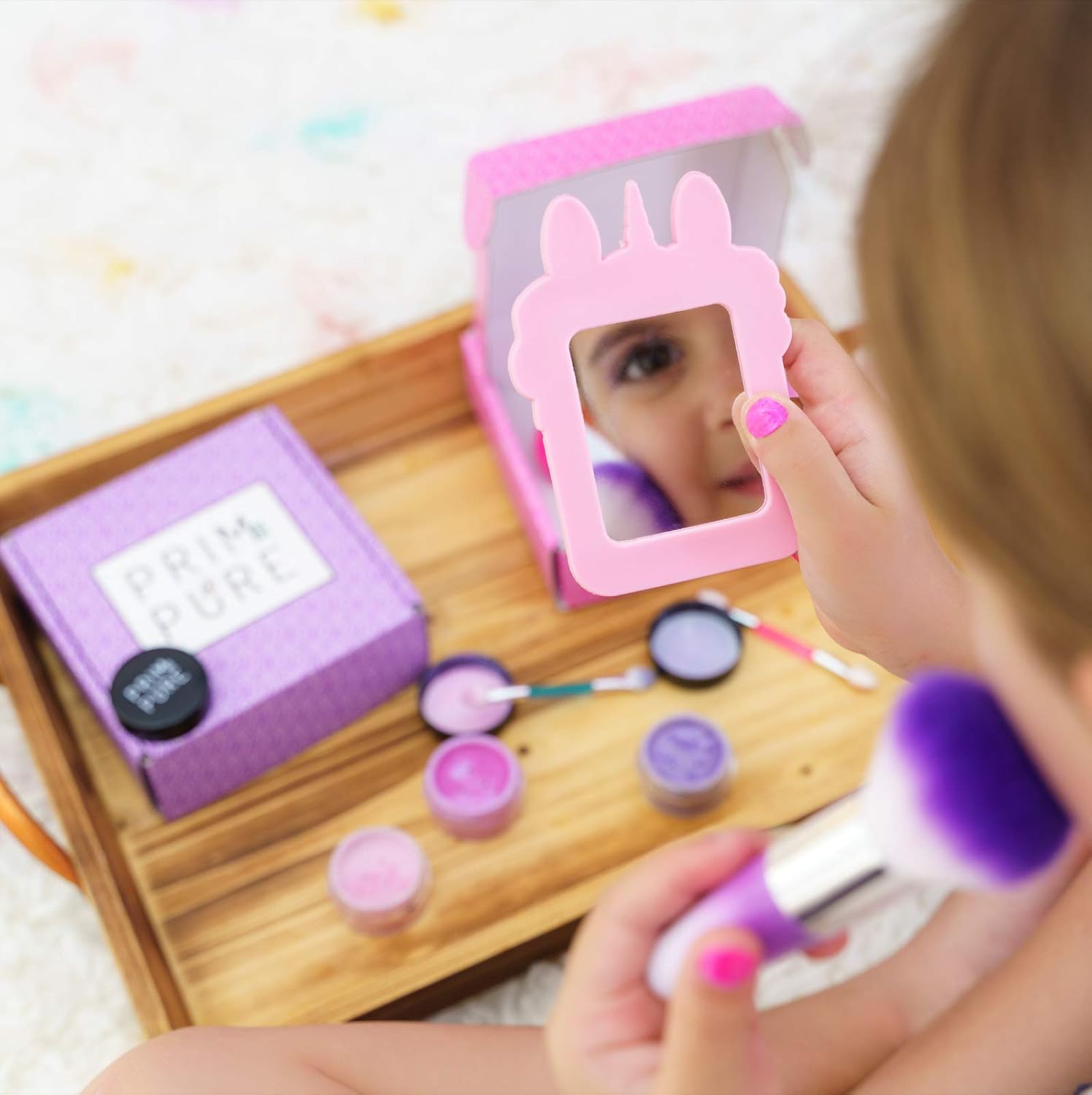 Prim And Pure Mineral Gift Set With Unicorn Mirror| Perfect For Play Dates & Birthday Parties | Kids Eyeshadow Makeup – Mineral | Organic & Natural Makeup Kit For Kids| Made In Usa (Purple) : Beauty & Personal Care