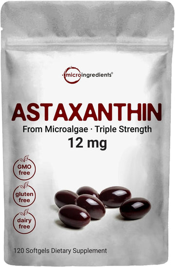 Astaxanthin 12Mg, 120*Softgels, 4 Month Supply | Premium Astaxanthin Antioxidant Supplements | Fresh Microalgae Source | Supports Eye, Joint, & Internal Circulation Health | Easy To Swallow