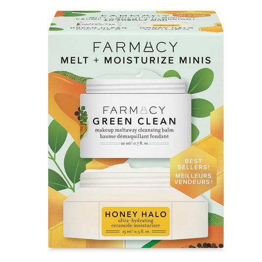 Farmacy Melt + Moisturize Minis Duo - Green Clean Makeup Remover Cleansing Balm & Honey Halo Ceramide Face Moisturizer - The Perfect Makeup Removing & Moisturizing Skincare Routine