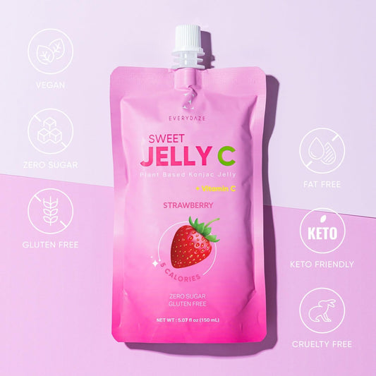 Everydaze Sweet Jelly C Konjac Jelly | Strawberry | Vitamin C, Vegan, Gluten Free, Sugar Free, Low Calorie | Healthy Drinkable Fruit Snack | 10 Pack Box Food Drink Pouch