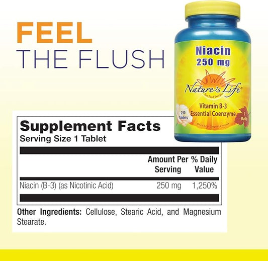 Nature's Life Niacin 250 mg | Vitamin B3 Supplement | Healthy Blood Lipid and Skin Support | Lab Verified | 250 Tablets