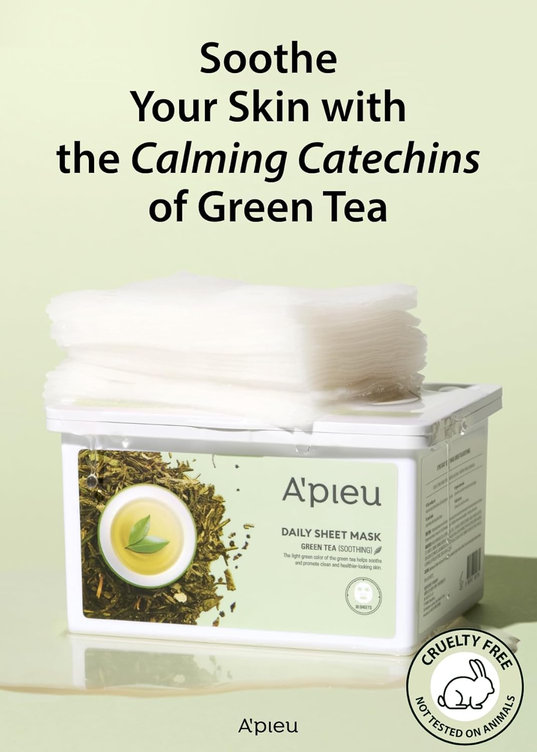 A'Pieu Daily Sheet Mask (Green Tea) - Moisturizing Korean Face Masks, 30-Day Supply, Lyocell Fabric For Comfort, Saturated With Green Tea Extract Essence : Beauty & Personal Care