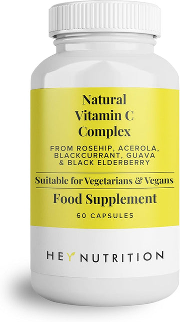 Hey Nutrition Natural Vitamin C 250Mg Complex From Rosehip, Acerola, Blackcurrant, Guava, And Elderberry - Immune Function, Stress, Metabolic Health, & Fatigue - Non-Gmo, 60 Vegan Capsules