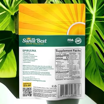 Sunlit Best - USDA Organic Spirulina Tablet - Natural Super Greens Supplements for Immune Support, Gut Health & Boost Energy Tablets with Chlorophyll, Vegan & High Protein Non GMO, 1000 Superfood Tabs