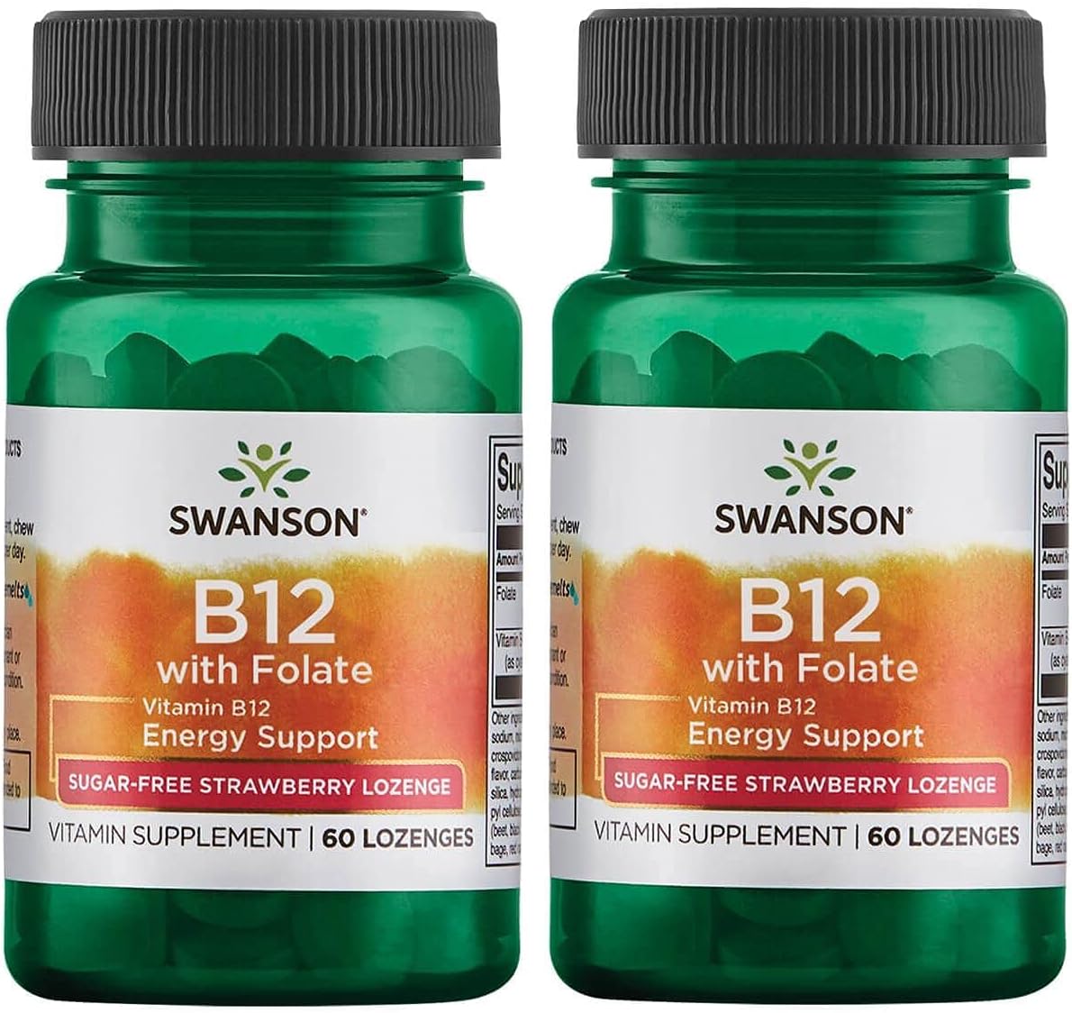 Swanson Vitamin B12 With Folate - Sugar-Free Strawberry 60 Loz 2 Pack