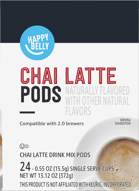 Amazon Brand - Happy Belly Tea Pods Compatible With 2.0 K-Cup Brewers, Chai Latte, 24 Count, Pack Of 1 (Previously Solimo)