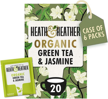 Heath & Heather Organic Green Tea With Jasmine (6 Packs Of 20, Total 120) Individually Wrapped Caffeine-Free Herbal Tea Infusions