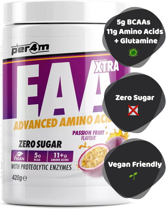 Per4M Eaa Xtra/Amino Xtra | 30 Servings Of Full Spectrum Eaa With Proteolytic Enzymes | Vegan Friendly | Zero Sugar Amino Acid (Blue Raspberry, 420G)