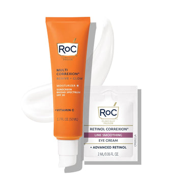 Roc Multi Correxion Revive + Glow Vitamin C Broad Spectrum Spf 30 Moisturizer (1.7 Oz) With Retinol Eye Cream Packette