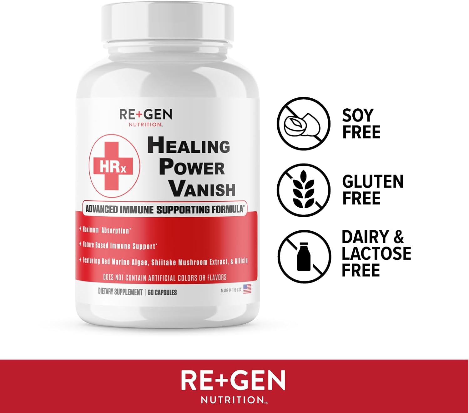 Re+Gen Nutrition Herp Rescue Healing Power Vanish HPV, Immune Support for Women, Mushroom Supplement, Made with Pure Shiitake Mushrooms Extract, Includes Beta Glucan & Red Marine Algae, 60 Capsules : Health & Household