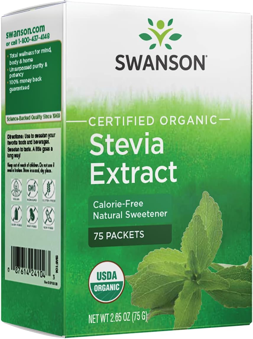 Swanson Stevia Extract - Certified Organic Calorie-Free Sweetener 75 Packets