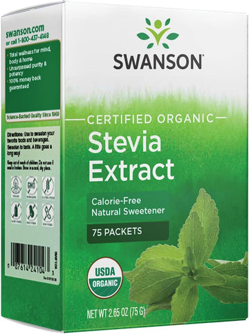 Swanson Stevia Extract - Certified Organic Calorie-Free Sweetener 75 Packets