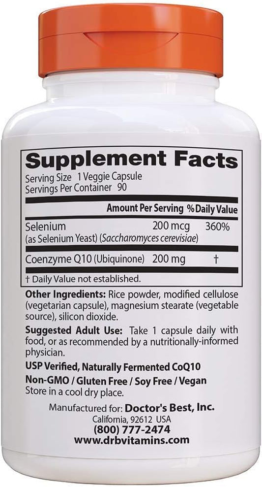 Doctor's Best Coq10 Plus Selenium Yeast Unique Heart Health Combination Veggie Caps, 90Count